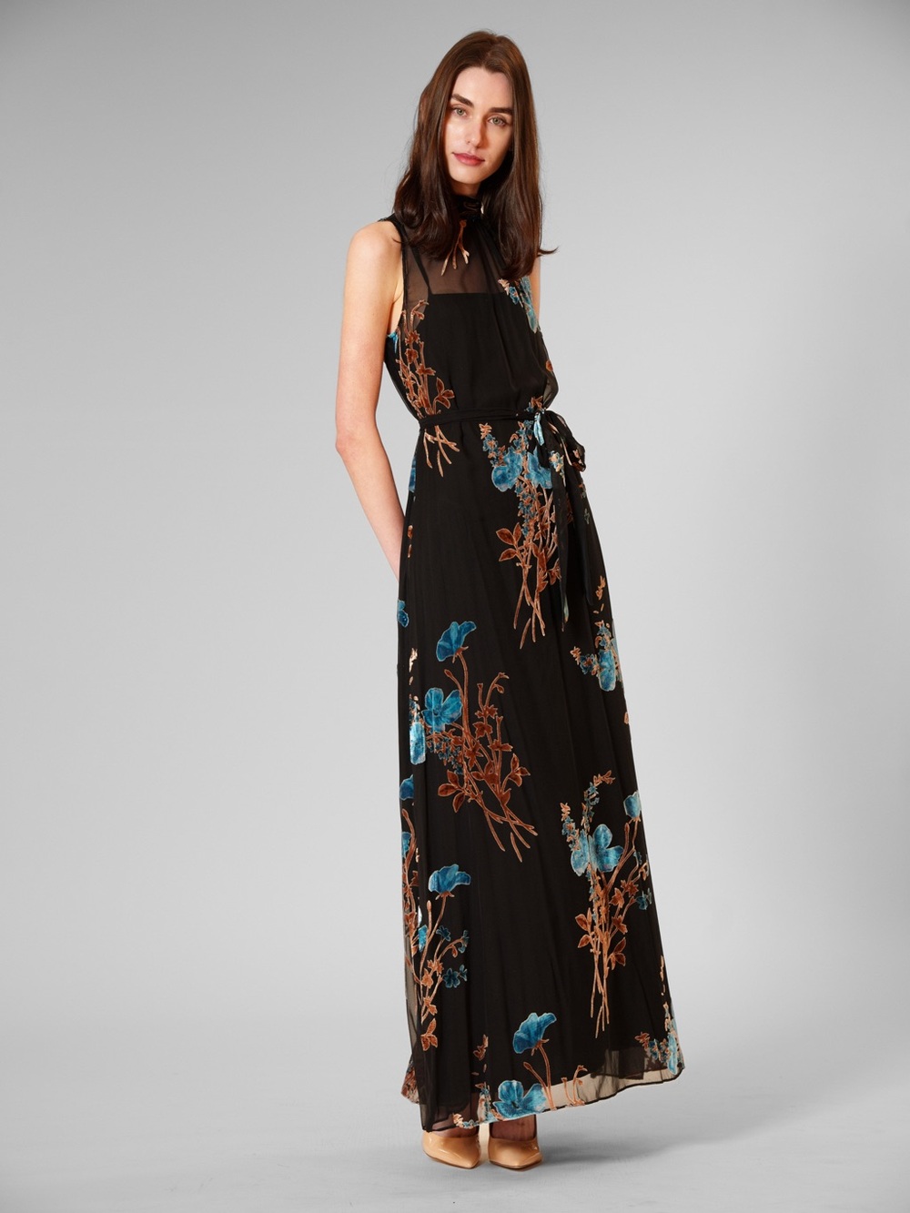 Julia Jordan Burnout Velvet Floral Maxi Dress Black Multi Size 6 NWT - Picture 4 of 12